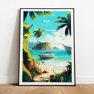 Fiji traditional travel print - South Pacific, Fiji poster, Fiji print, Fiji artwork, Wedding gift, Birthday present