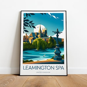 Leamington Spa-reisafdruk - Verenigd Koninkrijk, Leamington Spa-poster, huwelijkscadeau, verjaardagscadeau, aangepaste tekst, gepersonaliseerd cadeau