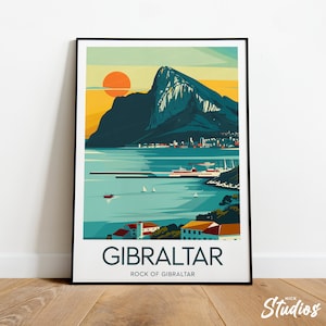Gibraltar travel print - Rock of Gibraltar, Gibraltar poster, Gibraltar artwork, Gibraltar painting, Custom Text, Personalised Gift