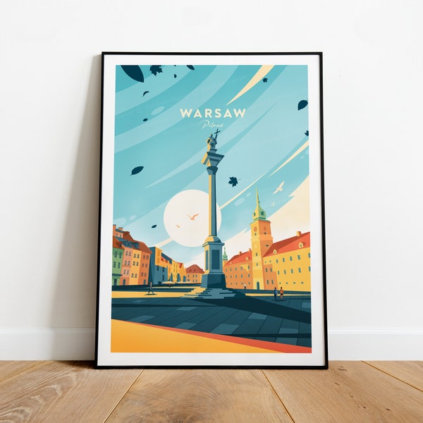 Warsaw traditional travel print - Poland, Warsaw poster, Warsaw print, Poland poster, Birthday present, Wedding Gift