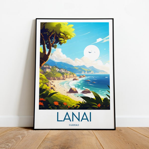 Lanai travel print - Hawaii, Hawaii poster ,Lanai  print, Lanai art, wedding gift, birthday poster, Custom Text, Personalised Gift