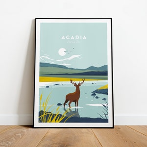 Acadia National Park traditional travel print - USA, Acadia print, Acadia poster, National park prints