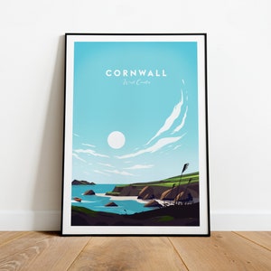 Cornwall West Country traditional travel print, Cornwall poster, Wedding gift, Birthday present, Custom Text, Personalised Gift
