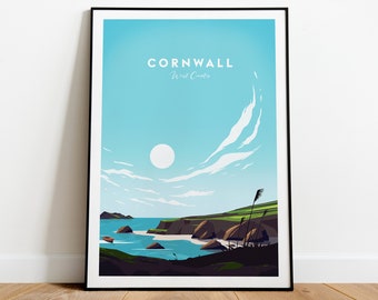 Cornwall West Country traditional travel print, Cornwall poster, Wedding gift, Birthday present, Custom Text, Personalised Gift