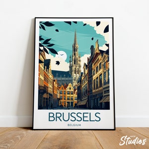 Impression de voyage à Bruxelles - Belgique, affiche de Bruxelles, impression de Bruxelles, oeuvre d'art de la Belgique, cadeau de mariage, texte personnalisé, cadeau personnalisé