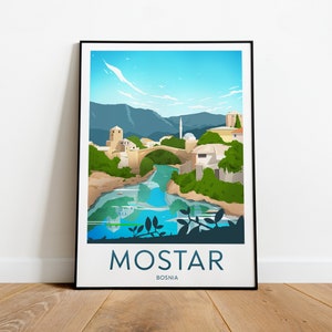 Mostar travel print - Bosnia, Mostar poster, Mostar print, Birthday present, Wedding gift, Custom Text, Personalised Gift