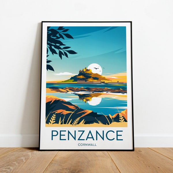 Penzance travel print - Cornwall, Custom Text, Personalised Gift