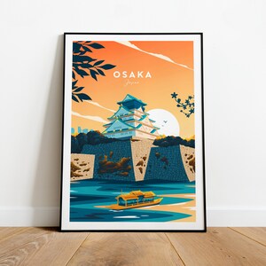 Osaka sunset traditional travel print - Japan, Osaka poster, Osaka print, Japan poster, Wedding gift, Birthday present