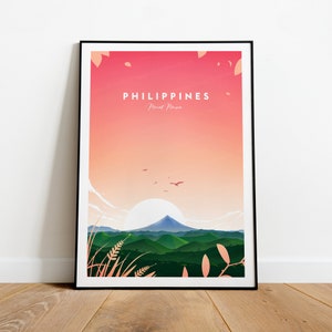 Philippines traditional travel print - Mount Mayon, Philippines print, Philippines poster, Wedding gift, Custom Text, Personalised Gift