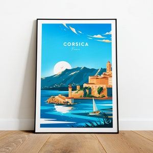 Korsika traditioneller Reisedruck - Frankreich, Korsika Plakat, Frankreich Plakat, Hochzeitsgeschenk, Geburtstagsgeschenk, Benutzerdefinierter Text, personalisiertes Geschenk