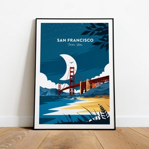 San Francisco traditional travel print - Golden Gate Bridge, San Francisco print, USA poster, Wedding gift, Custom Text, Personalised Gift