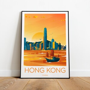 Honk Kong evening travel print - China, Hong Kong poster, Wedding gift, Birthday present, Custom Text, Personalised Gift
