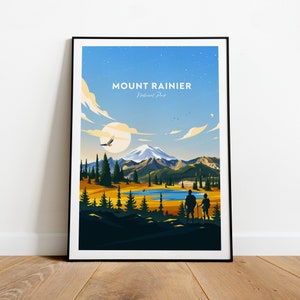 Impression de voyage traditionnelle du mont Rainier - Parc national, estampe du mont Rainier, affiche du mont Rainier, cadeau d'anniversaire, cadeau de mariage
