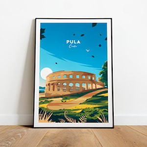 Pula traditional travel print - Croatia, Pula poster, Wedding gift, Birthday present, Custom Text, Personalised Gift