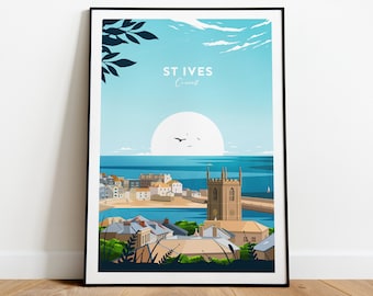 St Ives travel print - Cornwall, Custom Text, Personalised Gift