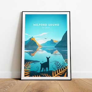 Impresión de viaje de Milford Sound - Nueva Zelanda, póster de Milford Sound, arte de Nueva Zelanda, regalo de boda, texto personalizado, regalo personalizado