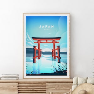 Japan travel print - Hakone Shrine, Custom Text, Personalised Gift