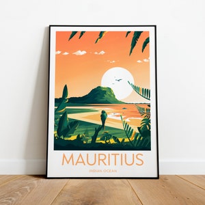 Avondreisafdruk op Mauritius, poster Mauritius, poster Indische Oceaan, verjaardagscadeau, huwelijkscadeau, aangepaste tekst, gepersonaliseerd cadeau
