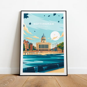 Nottingham traditional travel print - United Kingdom, Nottingham poster, Wedding gift, Birthday present, Custom Text, Personalised Gift