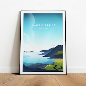 Lake District traditional travel print - UK, Lake District print, Lake District poster by NickStudios, Custom Text, Personalised Gift