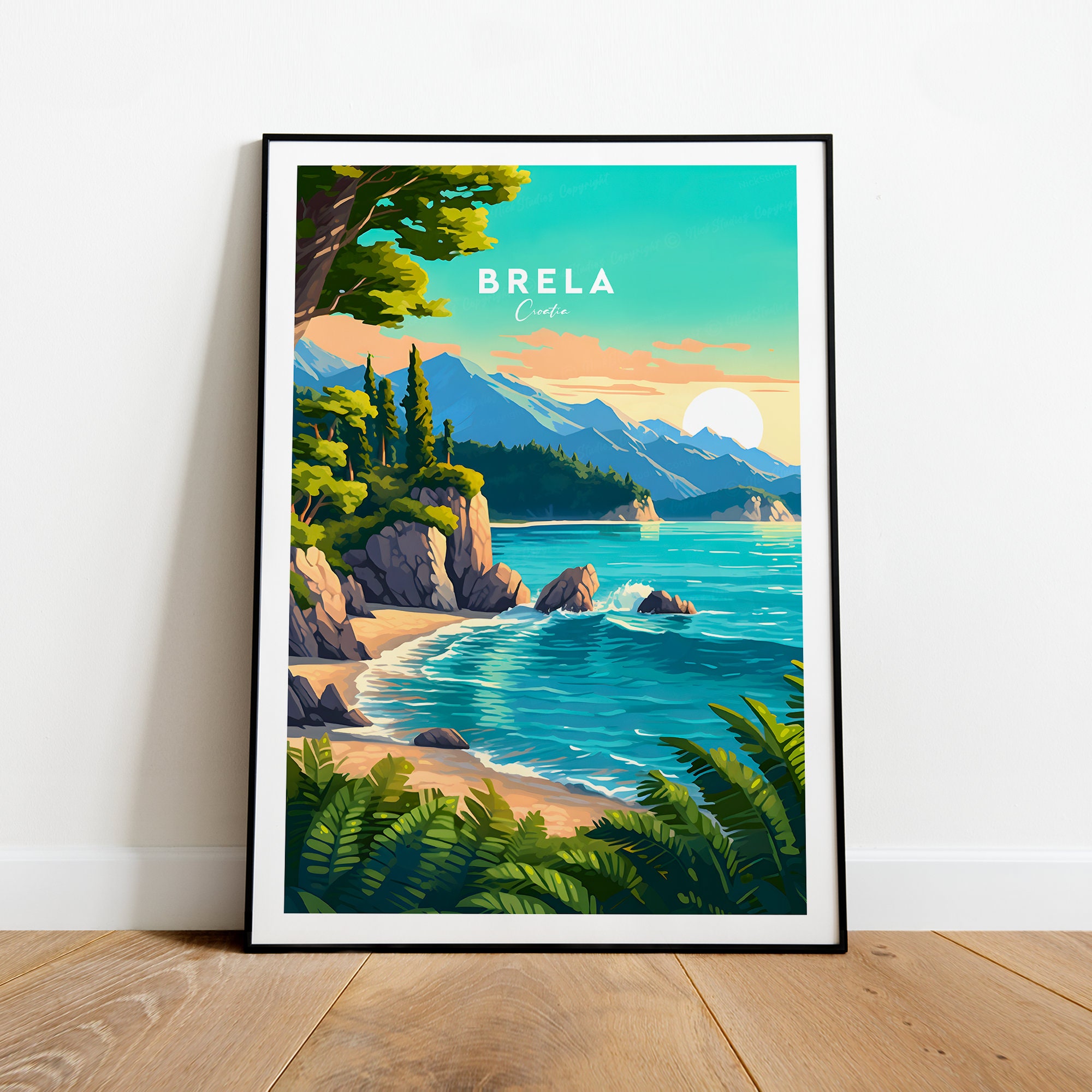 Brela traditional travel print - Croatia, Croatia poster, Brela print, Croatia print, Birthday gift, Wedding present