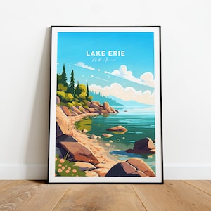 Lake Erie traditional travel print - North America, Lake Erie poster, Lake Erie print, Wedding gift, Birthday present