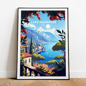 Impression de voyage traditionnelle du lac Majeur - Italie, impression du lac Majeur, affiche du lac Majeur, impression de l'Italie, cadeau de mariage, texte personnalisé