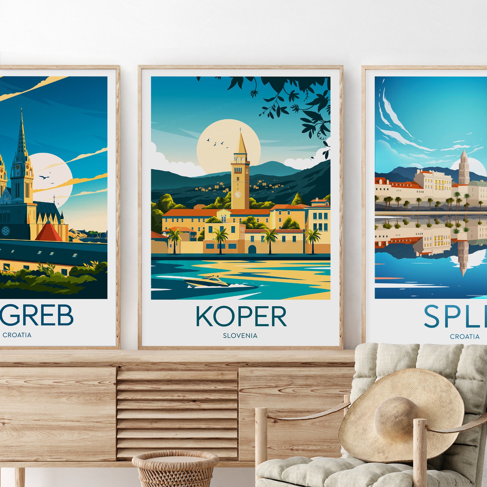 Discover Koper - Slovnie Croatie Paysage Voyage Vintage Poster