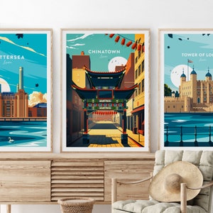 Affiche de voyage traditionnelle Chinatown - Londres, affiche Chinatown, impression Soho London, cadeau de mariage, cadeau d&#39;anniversaire