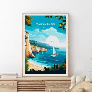 Zakynthos traditional travel print - Greece, Zakynthos poster, Zakynthos artwork, Custom Text, Personalised Gift