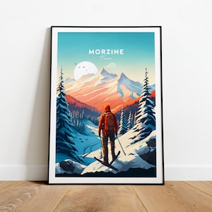 Impresión de esquí tradicional de Morzine - Francia, póster de Morzine, póster de esquí, impresión de estación de esquí, esquí de Morzine, regalo de boda, regalo de cumpleaños