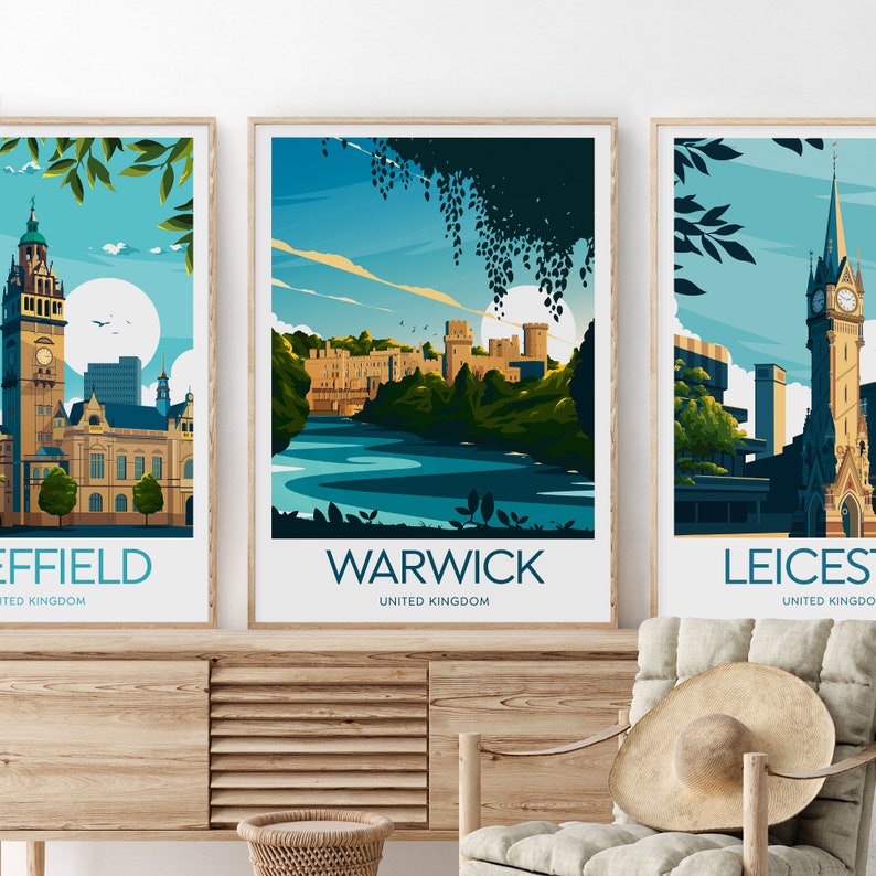 Warwick travel print United Kingdom, Warwick castle poster, Wedding gift, Birthday present, Custom Text, Personalised Gift image 2