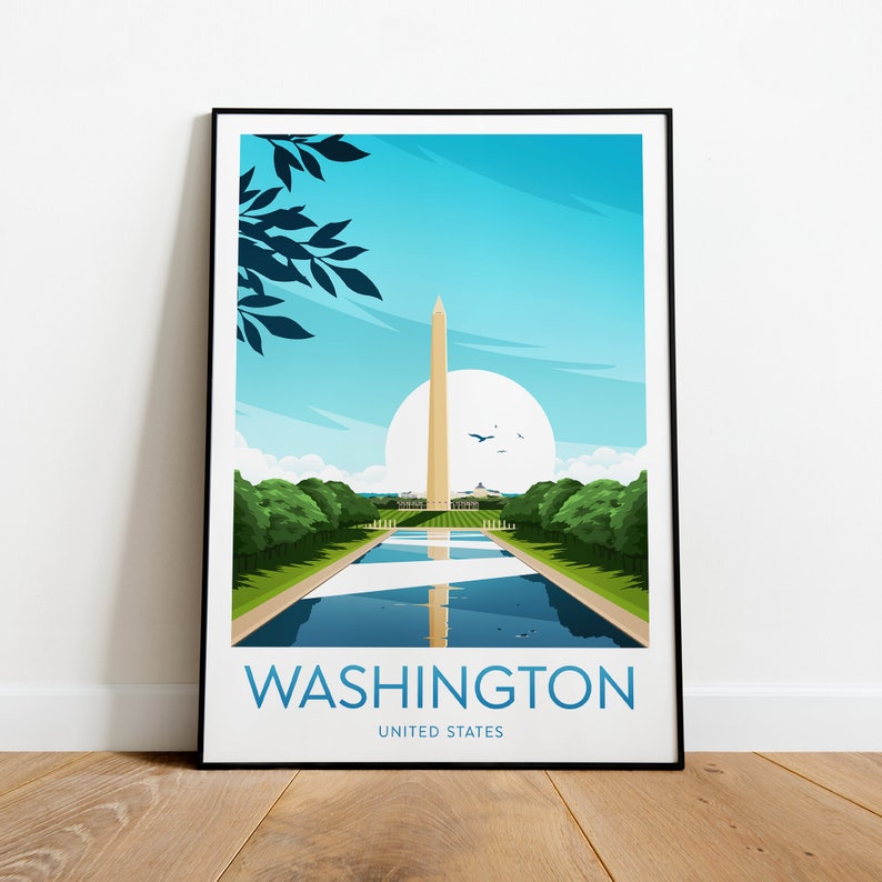 Washington travel print United States, Custom Text, Personalised Gift image 1