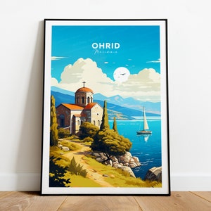 Ohrid traditional travel print - North Macedonia, Ohrid Travel print, Wedding gift, Custom Text, Personalised Gift