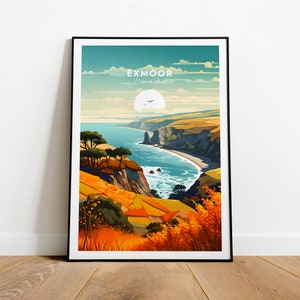 Exmoor traditional travel print - National Park, Exmoor poster, Exmoor art. Wedding gift, Birthday present, Custom Text, Personalised Gift