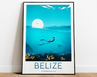 Belize travel print - Caribbean Sea, Belize poster, Wedding gift, Birthday present, Custom Text, Personalised Gift