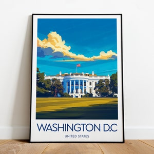 Impression de voyage traditionnelle à Washington - États-Unis, affiche de Washington, oeuvre d'art de Washington, la Maison Blanche, texte personnalisé, cadeau personnalisé