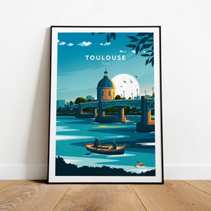 Toulouse traditional travel print - France, Toulouse poster, France print, Wedding gift, Birthday present, Custom Text, Personalised Gift