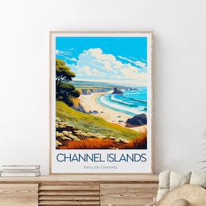 Impresión de viaje de las Islas del Canal - Canal de la Mancha, cartel de las Islas del Canal, obras de arte de las Islas del Canal, regalo de cumpleaños, regalo de boda