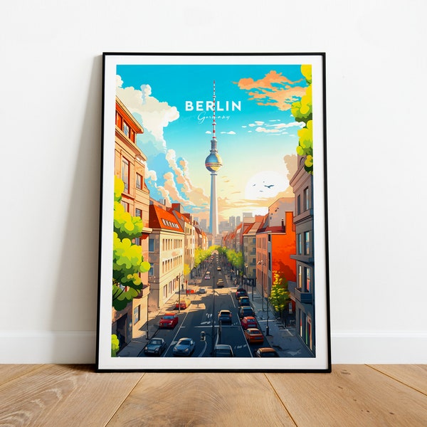 Impression de voyage traditionnelle de Berlin - Allemagne, affiche de Berlin, art du voyage en Allemagne, cadeau de mariage, texte personnalisé, cadeau personnalisé