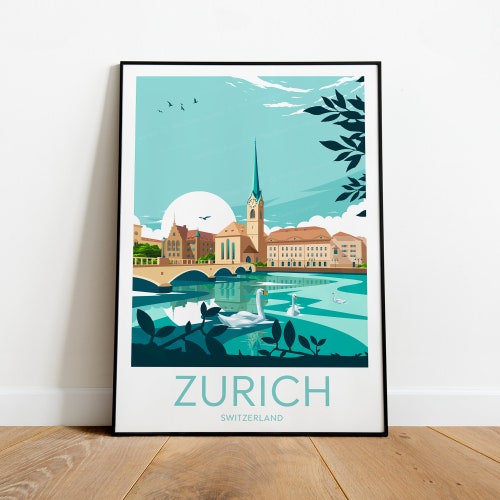 Zurich Switzerland Travel Poster Print / Zurich Vintage Etsy
