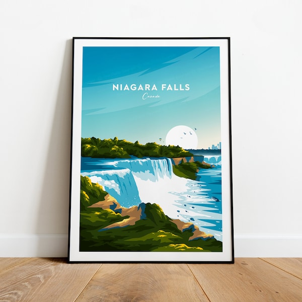 Impression de voyage traditionnelle des chutes du Niagara - Canada, affiche des chutes du Niagara, cadeau de mariage, cadeau d'anniversaire, texte personnalisé, cadeau personnalisé