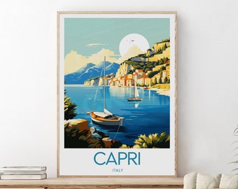 Capri travel print - Italy, Capri poster, Capri painting, Capri artwork, Wedding gift, Birthday present, Custom Text, Personalised Gift