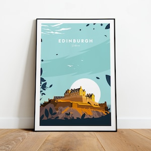 Impresión de viaje tradicional de Edimburgo - Escocia, cartel de Edimburgo, castillo de Edimburgo. Regalo de boda, regalo de cumpleaños.
