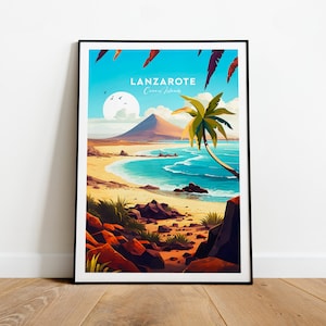 Impressão de viagem tradicional de Lanzarote - Espanha, pôster de Lanzarote, presente de aniversário, presente de casamento, texto personalizado, presente personalizado