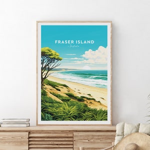 Impresión de viaje tradicional de la isla Fraser - Australia, impresión de la isla Fraser, póster de la isla Fraser, regalo de boda, regalo de cumpleaños