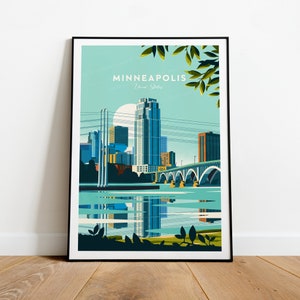 Minneapolis traditional travel print - United States, Minnesota poster, Minneapolis print, Wedding gift, birthday present