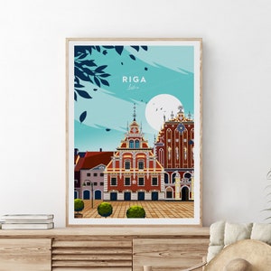 Impresión de viaje tradicional de Riga - Letonia, póster de París, impresión de Letonia, regalo de boda, texto personalizado, regalo personalizado