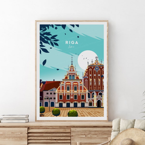 Riga traditional travel print - Latvia, Paris poster, Latvia print, Wedding gift, Custom Text, Personalised Gift