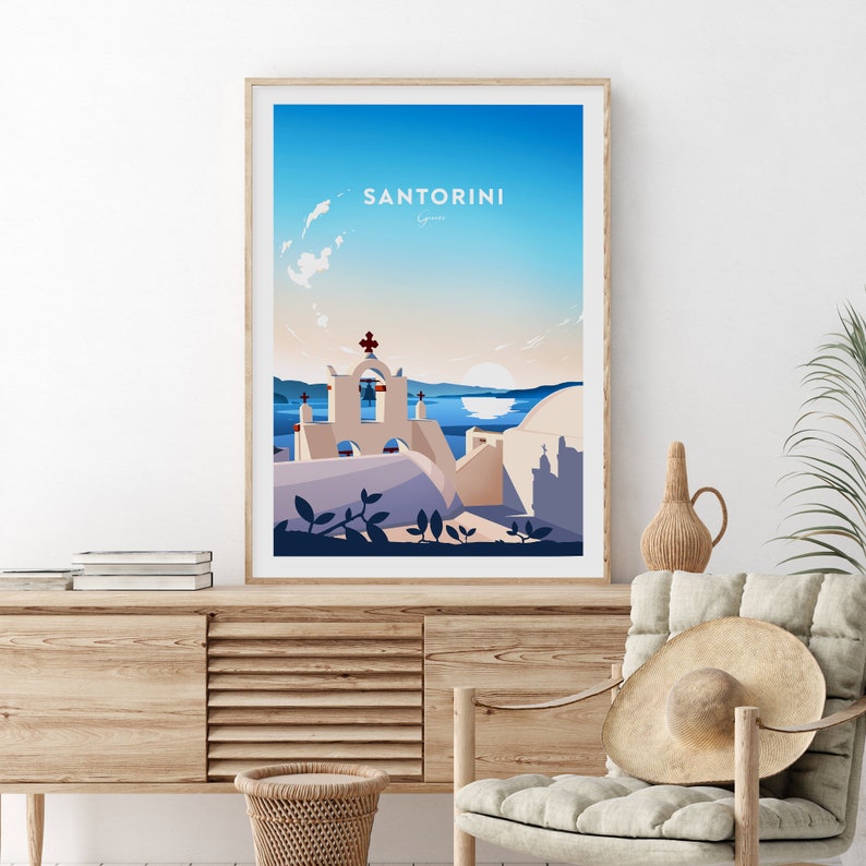 Santorini traditional travel print Greece, Custom Text, Personalised Gift image 4
